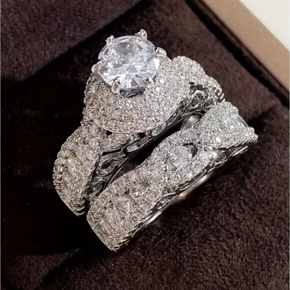 Shimmering stacking wedding ring set sz 8 - Picture 7 of 7